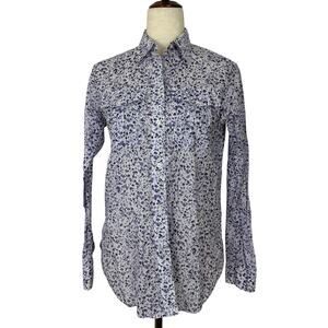 Lauren Ralph Lauren Top Women Medium Purple Floral Cotton Voile Button Up Shirt